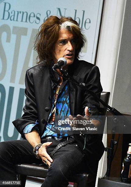 Guitarist Joe Perry of Aerosmith promotes his book "Rocks: My life in and out of Aerosmith" during "Joe Perry in Conversation With Eddie Trunk" at...