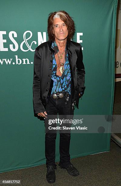 Guitarist Joe Perry of Aerosmith promotes his book "Rocks: My life in and out of Aerosmith" at Barnes & Noble Union Square on October 7, 2014 in New...