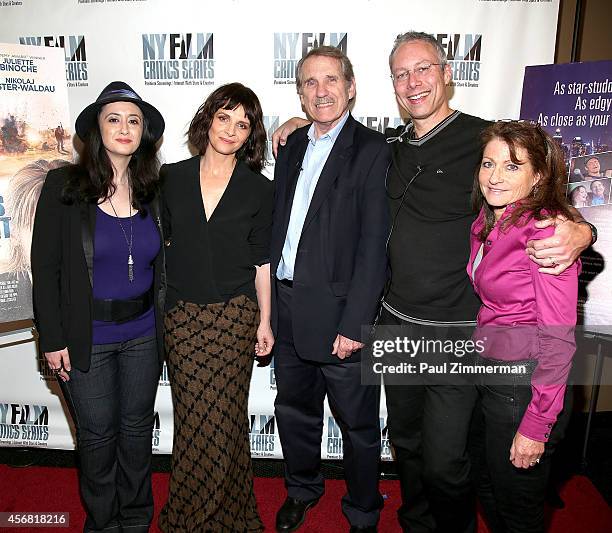 Producer, Isil Bagdadi, actress Juliette Binoche, Rolling Stone film critic, Peter Travers, NYFCS creator/producer Mark Ehrenkranz and Allison...