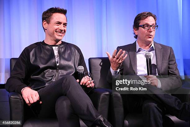 Robert Downey Jr. And director David Dobkin attends a Q&A at the official Academy Members Screening of "The Judge" hosted by The Academy Of Motion...