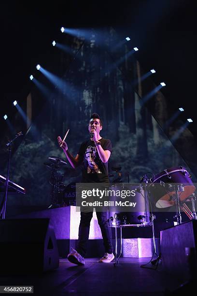 Dan Smith of Bastille performs on the opening night of the band's North America Tour at the Liacouras Center October 7, 2014 in Philadelphia,...