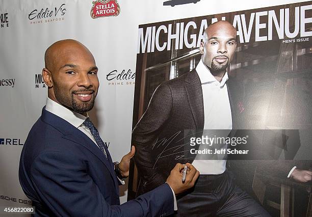 Player Matt Forte attends Michigan Avenue Magazine's October Cover Celebration hosted by Chicago Bears Matt Forte at Eddie V's Prime Seafood on...