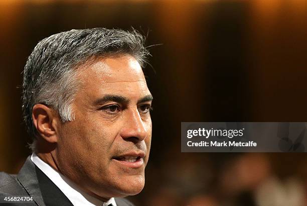 Australia Post CEO Ahmed Fahour speaks during the Sydney FC A-League season launch at The Westin on October 8, 2014 in Sydney, Australia.