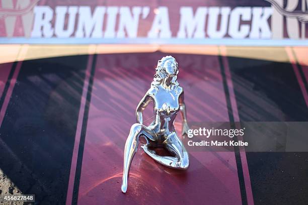 Bonnet ornament is seen on a ute on the second day of the 2014 Deni Ute Muster at the Play on the Plains Festival ground on October 4, 2014 in...