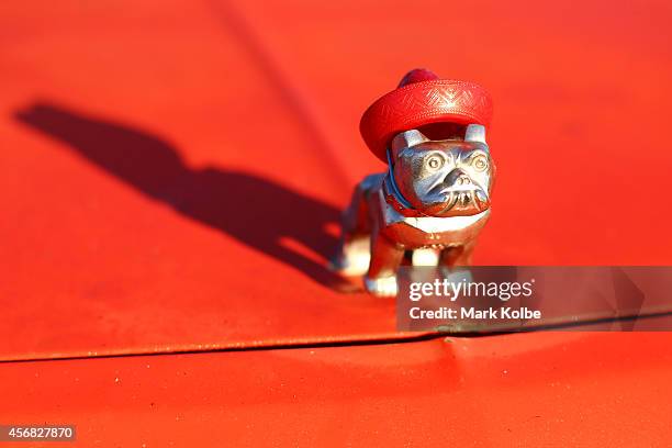 Bonnet ornament is seen on a ute on the second day of the 2014 Deni Ute Muster at the Play on the Plains Festival ground on October 4, 2014 in...