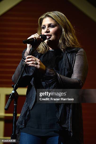 Singer Hillary Scott of Lady Antebellum performs at the premiere of Relativity Studios' "The Best Of Me" after party featuring a live performance by...