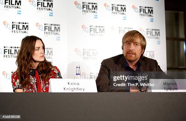 Actress Keira Knightley and director Morten Tyldum attend the press conference for "The Imitation Game" during the 58th BFI London Film Festival at...