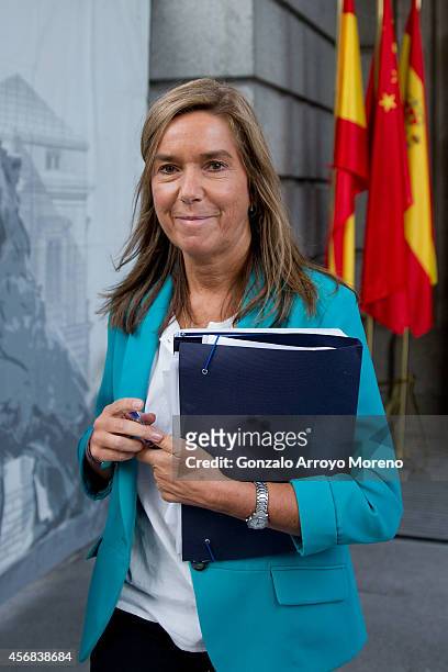 Spanish Health Minister Ana Mato leaves the Spanish Parliament after attending a plenary session on October 8, 2014 in Madrid, Spain. Spanish Health...