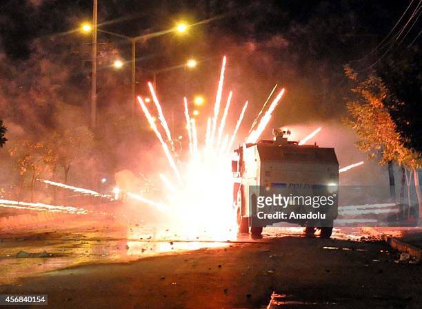 Protestors attack Turkish police with fireworks, stones, molotov cocktail and other materials during the unauthorized protests, taken place in Mus...