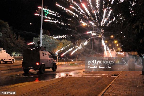 Protestors attack Turkish police with fireworks, stones, molotov cocktail and other materials during the unauthorized protests, taken place in Mus...