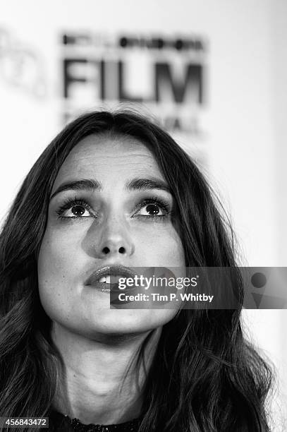 An alternative view of Keira Knightley during the press conference for The Imitation Game at the Corinthia Hotel at The 58th London Film Festival on...