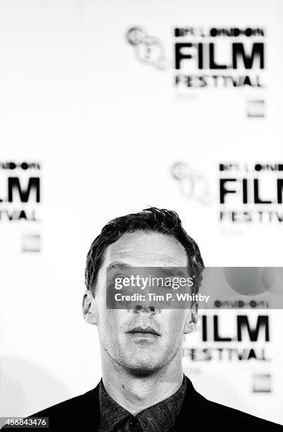 An alternative view of Benedict Cumberbatch during the press conference for The Imitation Game at the Corinthia Hotel at The 58th London Film...