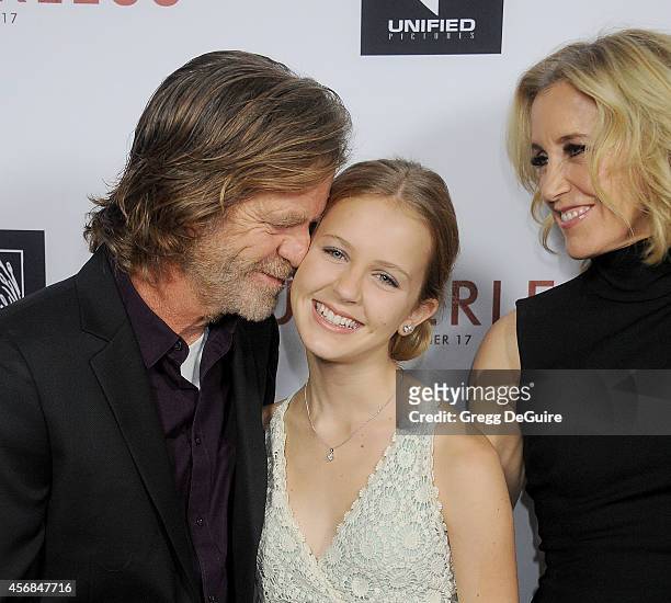Actors Felicity Huffman and William H. Macy and daughter Georgia Grace Macy arrive at the Los Angeles VIP Screening of "Rudderless" at the Vista...