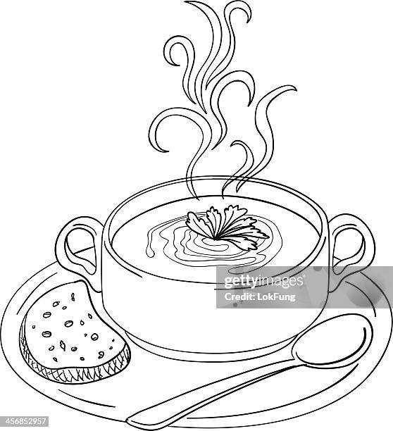 soup sketch illustration - appetizer stock illustrations