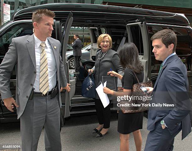 Former first lady and former Secretary of State Hillary Clinton arrives at Le Parker Meridien hotel for a Democratic fundraiser located at 119 West...