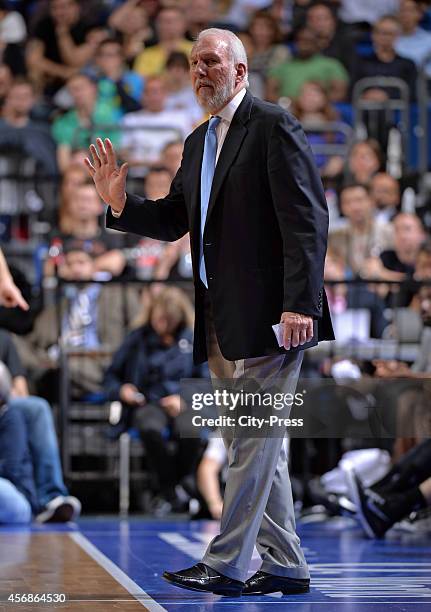 Coach Gregg Popovich of San Antonio Spurs during the NBA Global Games Tour 2014 match between Alba Berlin and San Antonio Spurs at O2 World on...