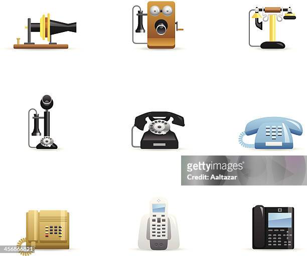 ilustraciones, imágenes clip art, dibujos animados e iconos de stock de los iconos de colores de teléfono evolución - teléfono antiguo