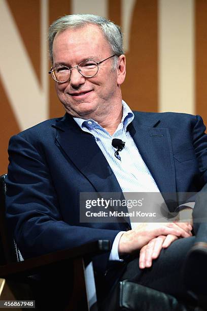 Google Executive Chairman Eric Schmidt speaks onstage during "Why Can't Tech Save Politics?" at the Vanity Fair New Establishment Summit at Yerba...