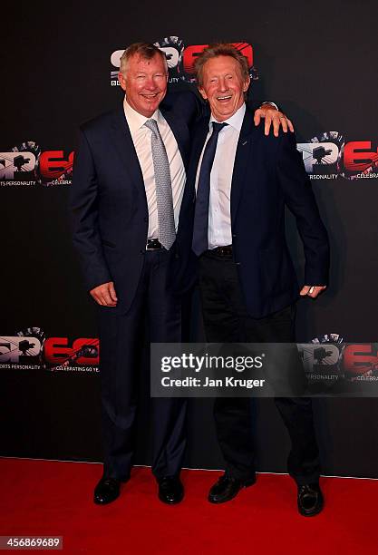 Sir Alex Ferguson CBE and Dennis Law CBE attend the BBC Sports Personality of the Year Awards at First Direct Arena on December 15, 2013 in Leeds,...