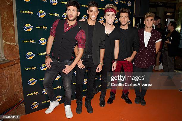 Members of Spanish pop band Auryn attend the Neox Fan Awards 2014 at the Compac Gran Via Theater on October 8, 2014 in Madrid, Spain.