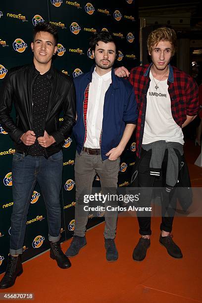 Members of Spanish pop band Random attend the Neox Fan Awards 2014 at the Compac Gran Via Theater on October 8, 2014 in Madrid, Spain.