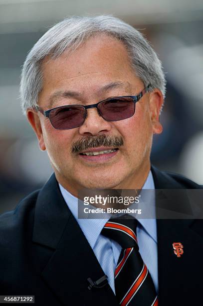Edwin "Ed" Lee, mayor of San Francisco, smiles during a Bloomberg Television interview at the Vanity Fair New Establishment Summit in San Francisco,...