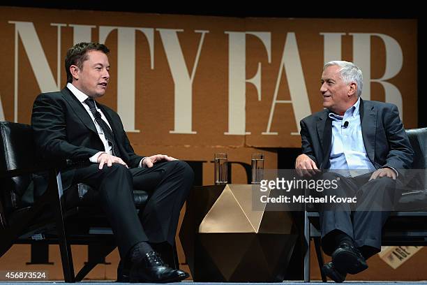 Aspen Institute President and CEO Walter Isaacson and Tesla Motors CEO and SpaceX CEO Elon Musk speak onstage during "The State of Innovation" at the...