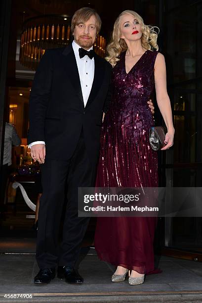 Morten Tyldum and Janne Tyldum sighted leaving the Corinthia on October 8, 2014 in London, England.