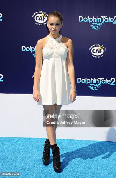 Actress Paris Berelc arrives at the Los Angeles premiere of 'Dolphin Tale 2' at Regency Village Theatre on September 7, 2014 in Westwood, California.