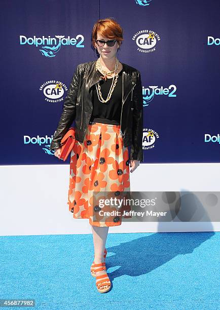 Actress Molly Ringwald arrives at the Los Angeles premiere of 'Dolphin Tale 2' at Regency Village Theatre on September 7, 2014 in Westwood,...