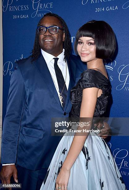 Kazembe Ajamu Coleman and actress Zendaya attend 2014 Princess Grace Awards Gala at Regent Beverly Wilshire Hotel on October 8, 2014 in Beverly...