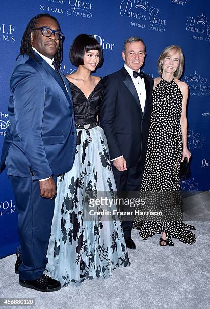 Kazembe Ajamu Coleman, actress Zendaya and gala co-chairs Bob Iger and Willow Bay attend 2014 Princess Grace Awards Gala at Regent Beverly Wilshire...