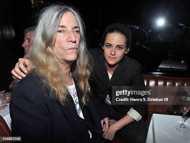 Patti Smith and actress Kristen Stewart attend the Sundance Selects with W Magazine, Moncler and The Cinema Society after party for the NYFF premiere...