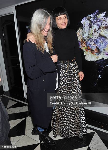 Patti Smith and actress Juliette Binoche attend the Sundance Selects with W Magazine, Moncler and The Cinema Society after party for the NYFF...