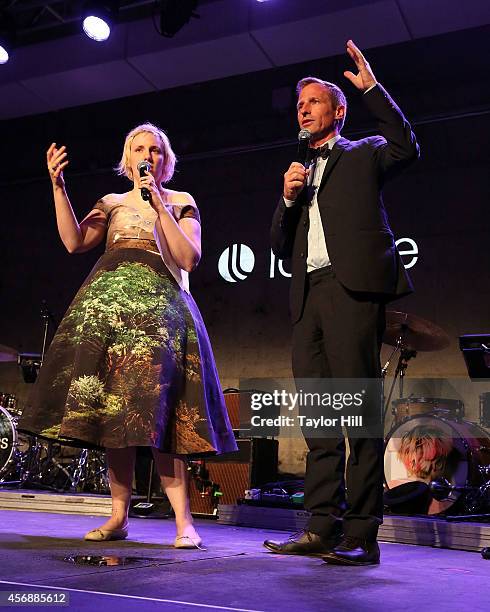 Lena Dunham and Spike Jonze perform at the 2014 The Lowline Anti-Gala Benefit Dinner at Skylight Modern on October 8, 2014 in New York City.