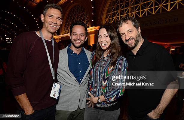 Funny Or Die President of Production Mike Farah, Comedians Nick Kroll, Whitney Cummings and filmmaker Judd Apatow attend the Vanity Fair New...