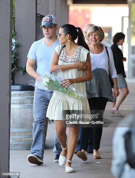 Matt Damon, Luciana Damon and his mother Nancy Carlsson-Paige are seen on October 08, 2014 in Los Angeles, California.