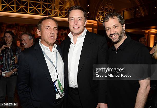 Relativity Board Member Jim Wiatt, Tesla Motors CEO and SpaceX CEO Elon Musk and filmmaker Judd Apatow attend the Vanity Fair New Establishment...