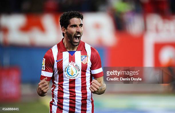 Raul Garcia of Club Atletico de Madrid celebrates after scoring Atletico's 2nd goal during the La Liga match between Club Atletico de Madrid and...
