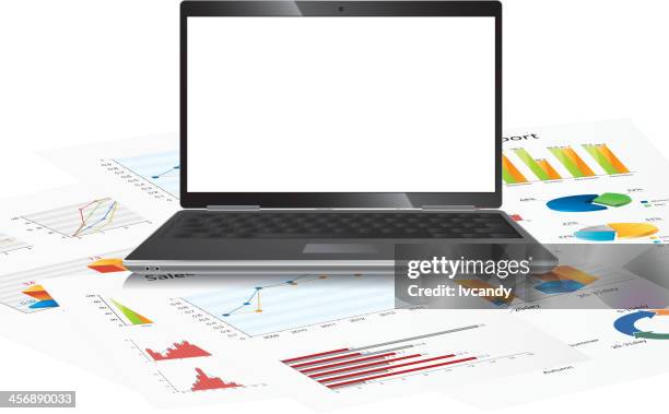 statistics report - computer screen close up stock illustrations