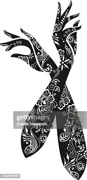 ornamental female hands. - henna hands stock illustrations