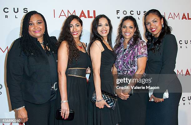 Maryum Ali, Rasheda Ali-Walsh, Khaliah Ali, Jamillah Ali-Joyce and Hana Ali attend the Premiere Of Focus World's "I Am Ali" at ArcLight Cinemas on...
