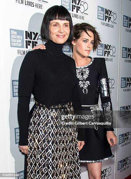 Actors Juliette Binoche and Kristen Stewart attend the "Clouds Of Sils Maria", "Merchants Of Doubt" & "Silvered Water" screenings during the 52nd New...