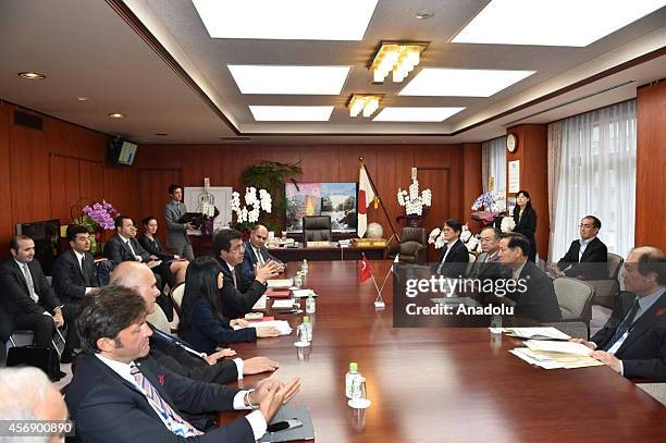 Turkish Economy Minister Nihat Zeybekci meets with Koya Nishikawa , Japan's Minister of Agriculture, Forestry and Fisheries , in Tokyo, Japan on...