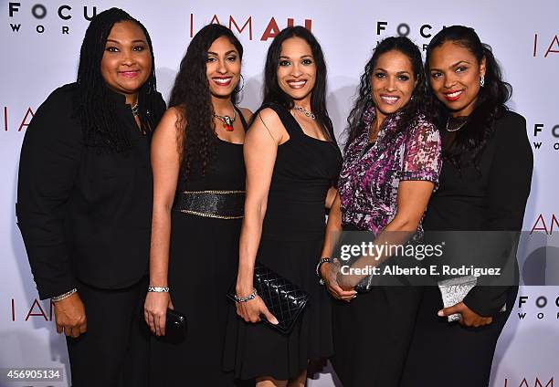 Maryum Ali, Khaliah Ali-Camacho, Jamillah Ali-Joyce, Rasheda Ali-Walsh and Hana Ali attend the Los Angeles premiere of Focus World's "I Am Ali" at...