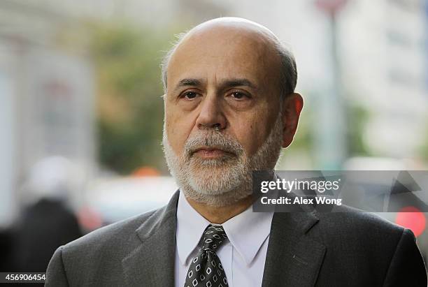 Former Chairman of the Federal Reserve Ben Bernanke arrives at U.S. Court of Federal Claims to testify at the AIG trial October 9, 2014 in...