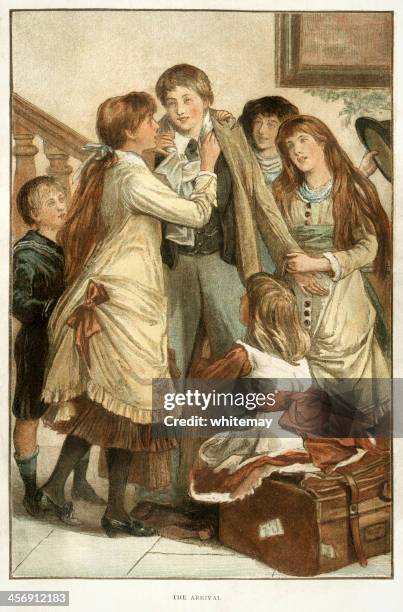 arrival - christmas family stock illustrations