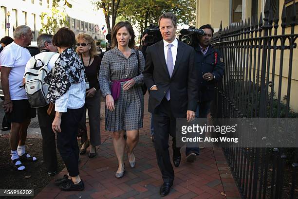 Former U.S. Secretary of the Treasury Timothy Geithner leaves U.S. Court of Federal Claims with former Assistant Treasury Secretary for Public...