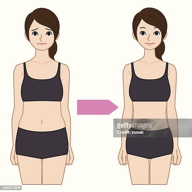 before and after diet - before and after weight loss stock illustrations