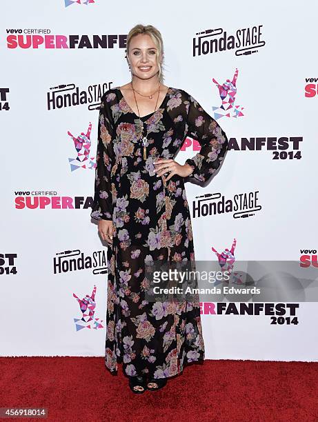 Actress Leah Pipes attends the Vevo CERTIFIED SuperFanFest presented by Honda Stage at Barkar Hangar on October 8, 2014 in Santa Monica, California.